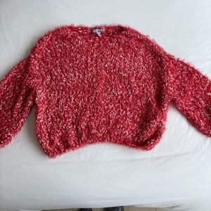 Red Fuzzy Cropped Sweater